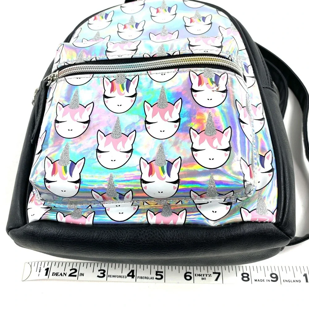 Children's Rainbow Unicorn Small Backpack Black and Silver